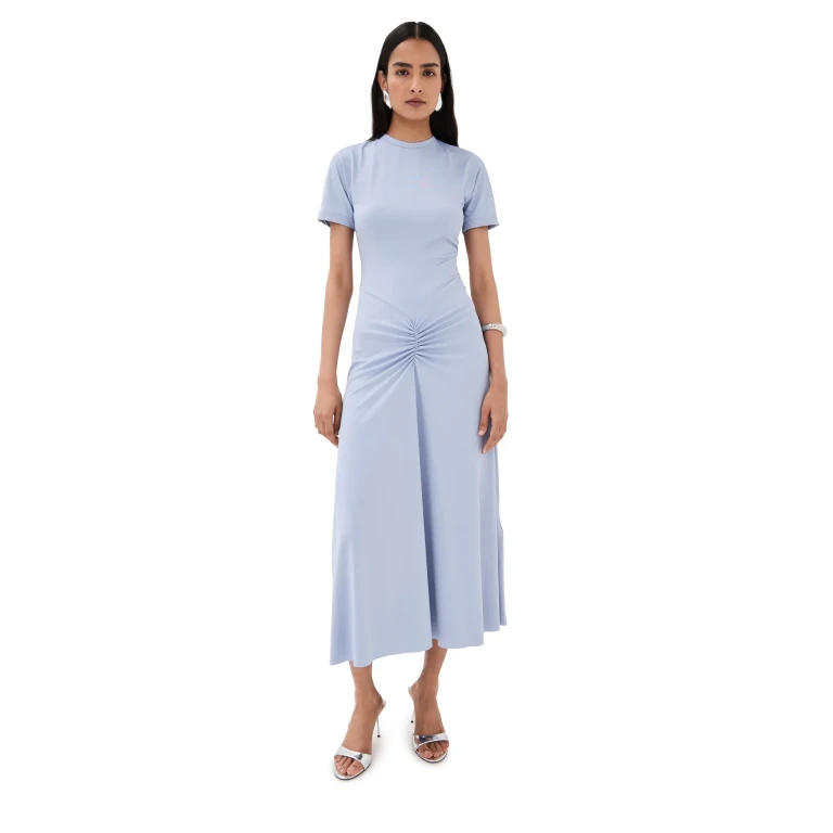 Victoria Beckham Gathered Waist T-Shirt Midi Dress Delphinium 6