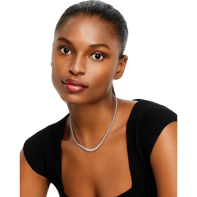 Certified Diamond Tennis Necklace in 14K White Gold, 10.0 tcw