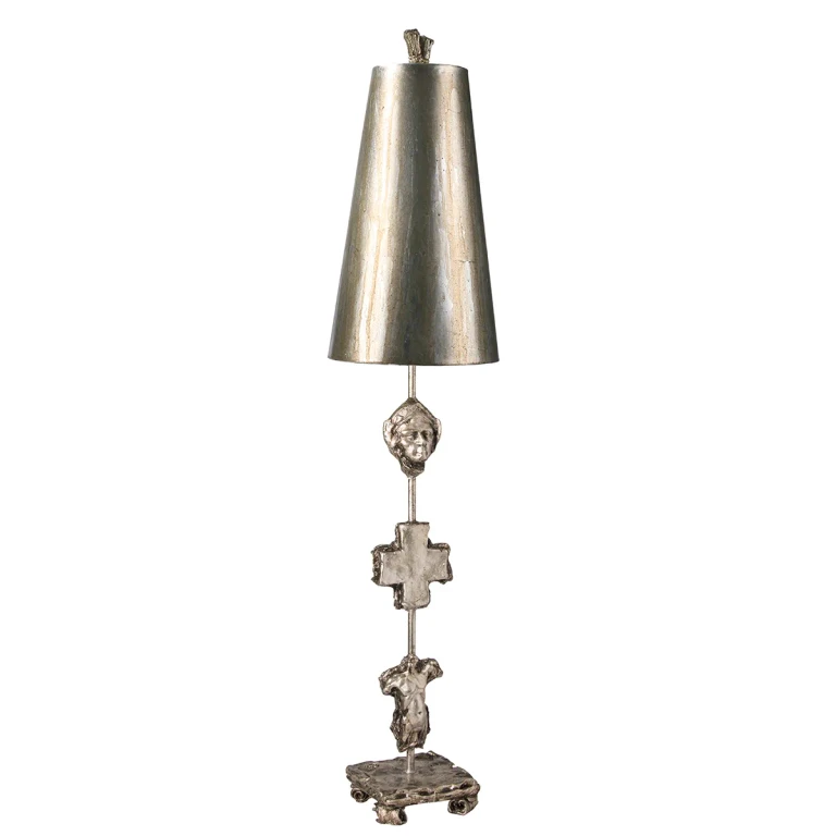 Fragment 1-Light Buffet Lamp in Silver leaf and umber glaze w with fragments cast from ancient stonework