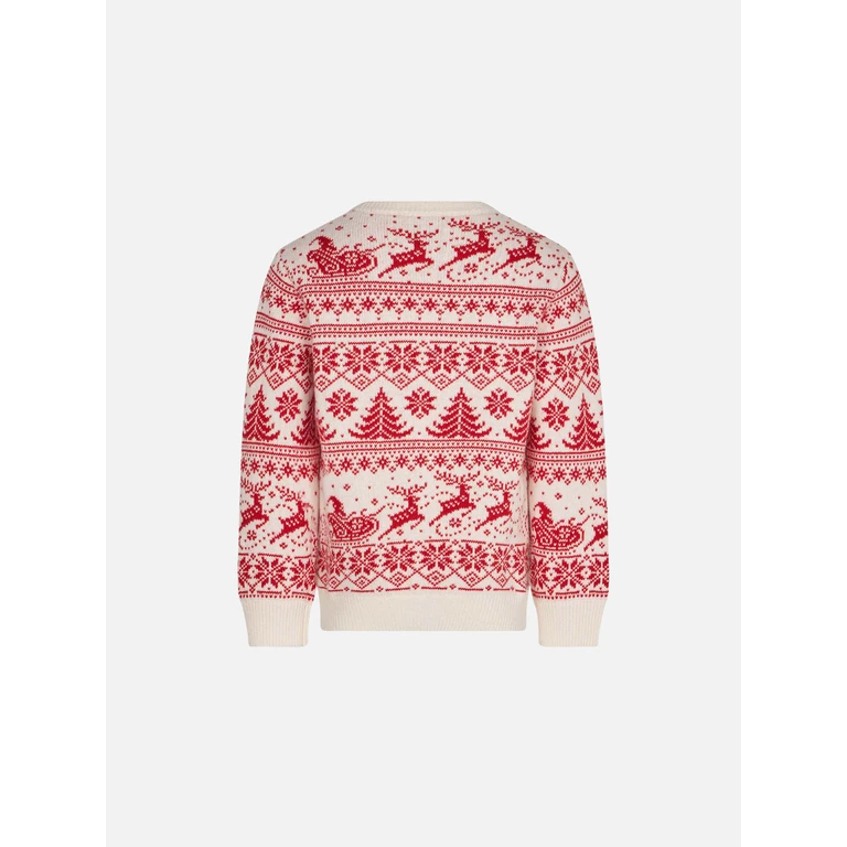 Mc2 Saint Barth Girl Sweater With I Believe Santa Jacquard White