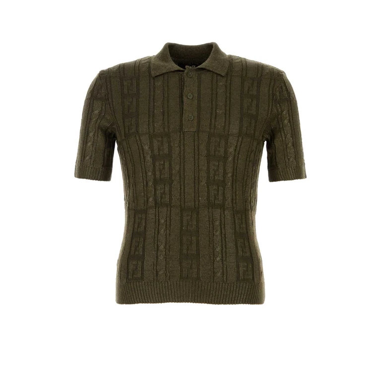Fendi Army Green Wool Polo Shirt Exterior - Men