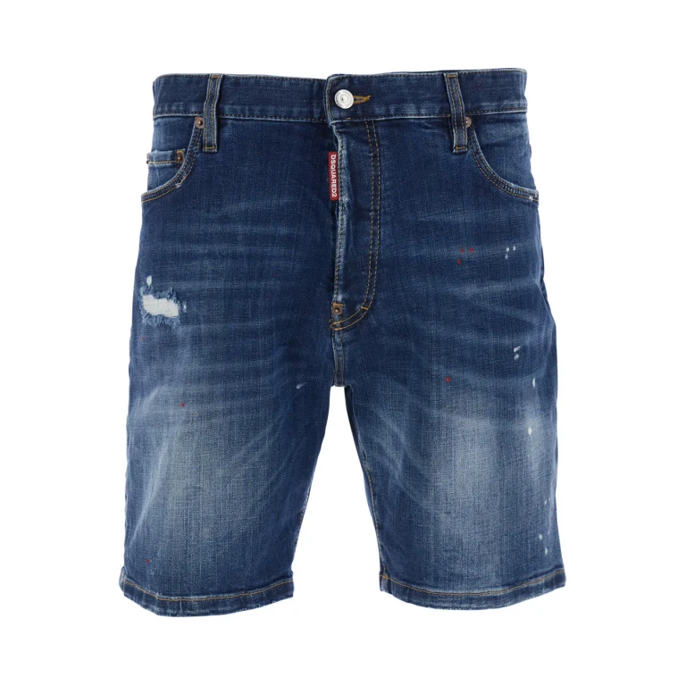 Dsquared2 marine Blue Shorts With Logo Patch On The Back And Ripped Details In Denim Men