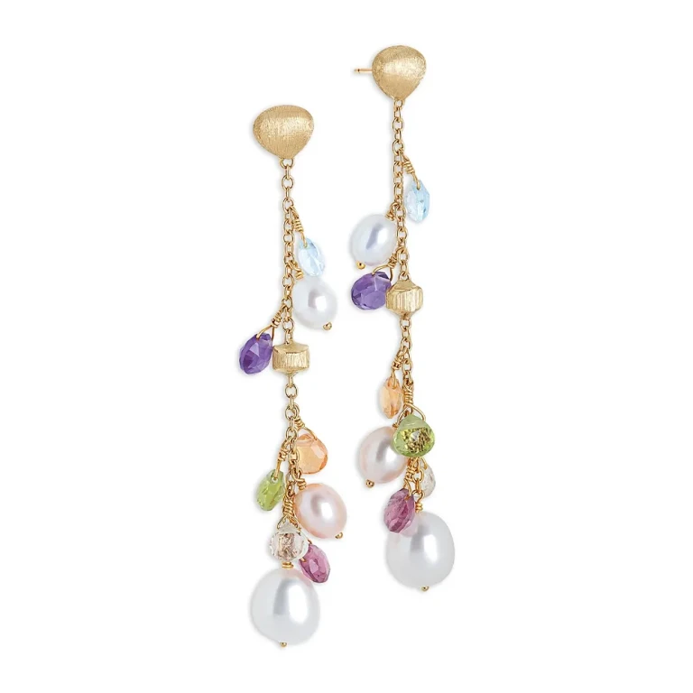 Marco Bicego 18K Yellow Gold Paradise Pearl Mixed Gemstone, Diamond and Cultured Freshwater Pearl Drop Earrings