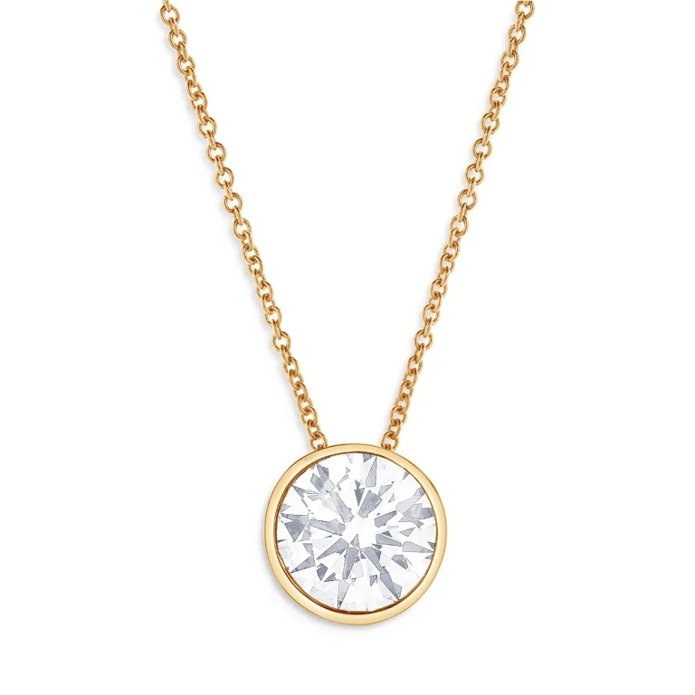 Certified Lab Grown Diamond Bezel Pendant Necklace in 18K Yellow Gold, 2.0 tcw