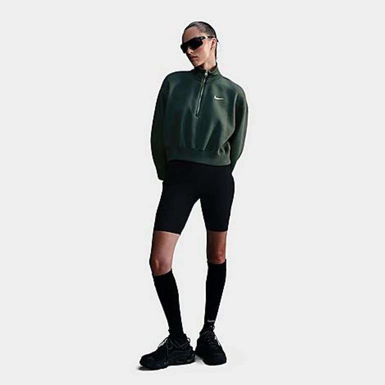 Nike Women's Sportswear Phoenix Fleece Oversized Half-Zip Crop Sweatshirt in Vintage Green/Sail Size: 2XL