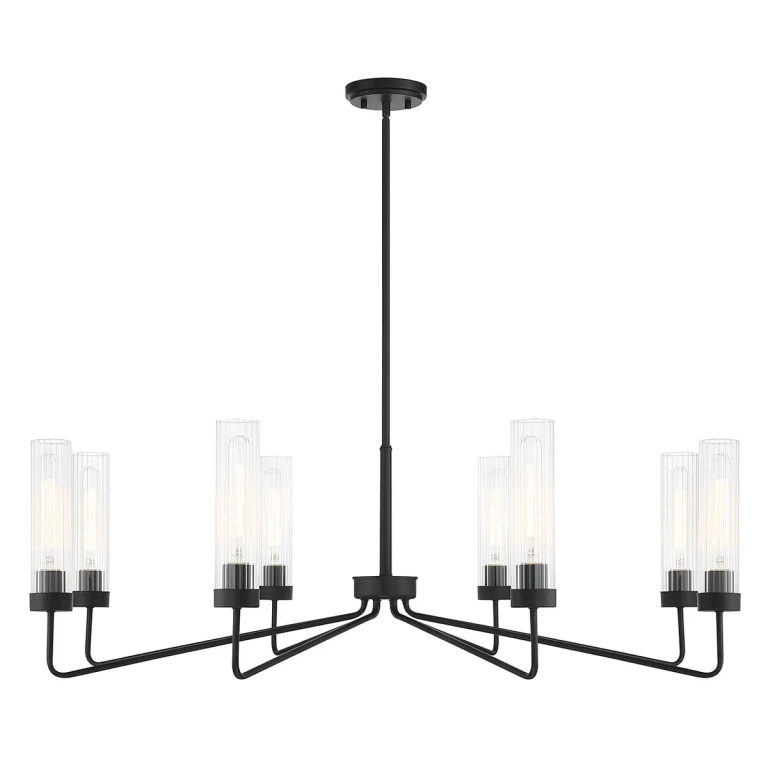 Matte Black Eight Light Chandelier from the Baker Collection