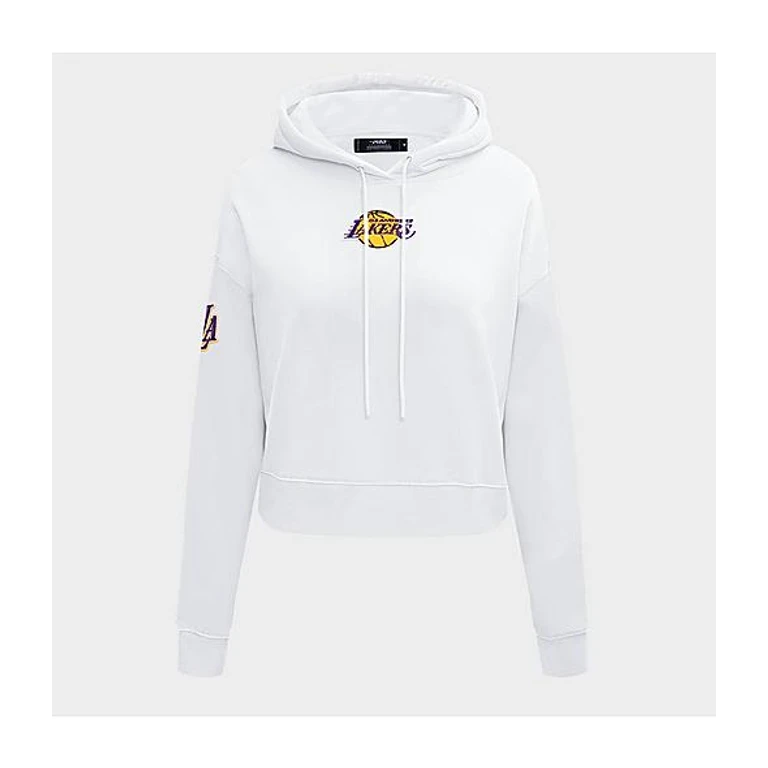 Pro Standard Women's Los Angeles Lakers NBA Classic Fleece Cropped Pullover Hoodie in White Size: XS