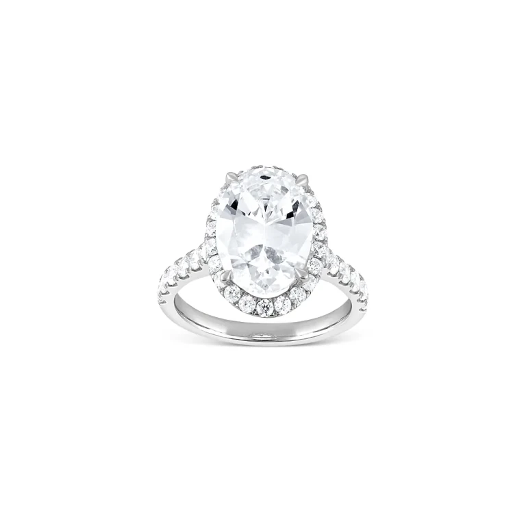 Lab Grown Diamond Oval & Round Cut Halo Engagement Ring in 18K White Gold, 5.0 tcw
