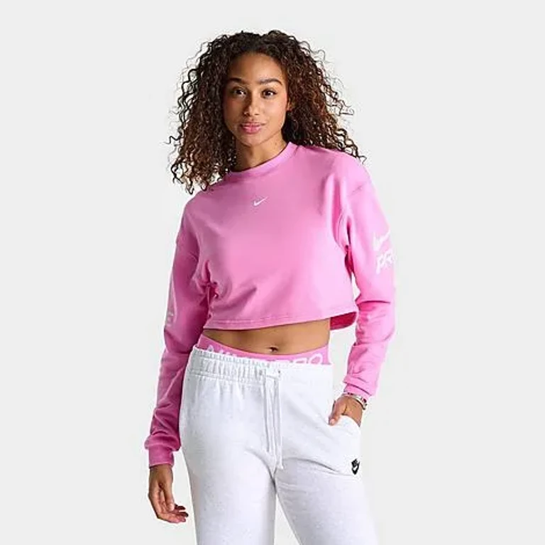 Women's Pro Dri-FIT French Terry Loose Crewneck Sweatshirt in Playful Pink/Pink Foam/White Size: XS