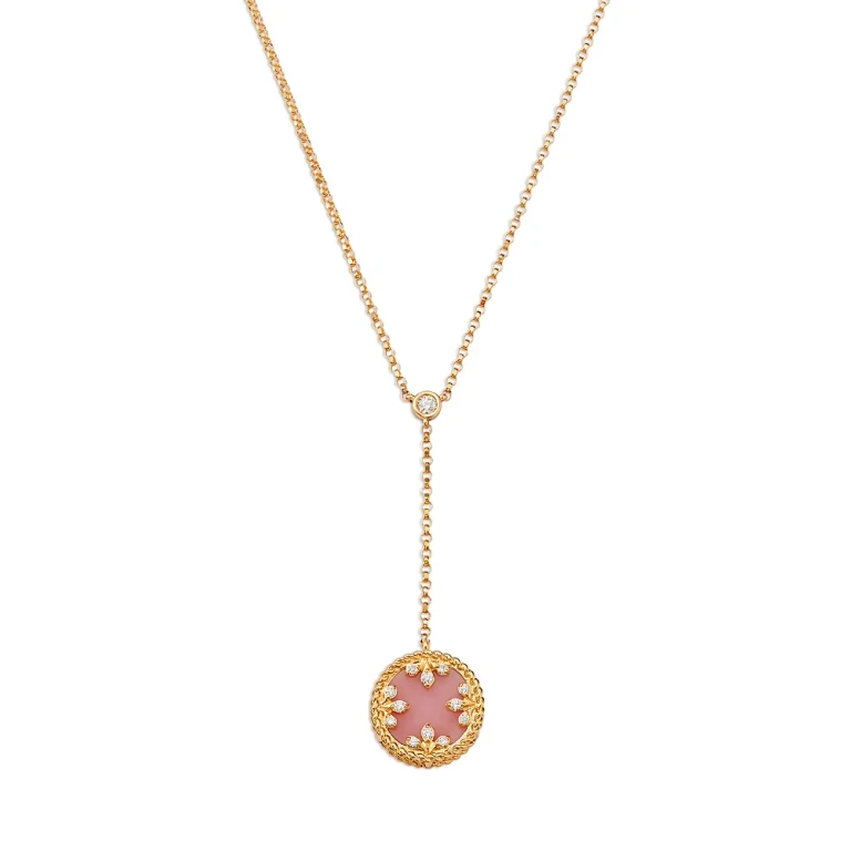 Roberto Coin 18K Yellow Gold Diamond, Pink Opal & Mother of Pearl Venetian Princess Medallion Reversible Lariat Necklace, 16