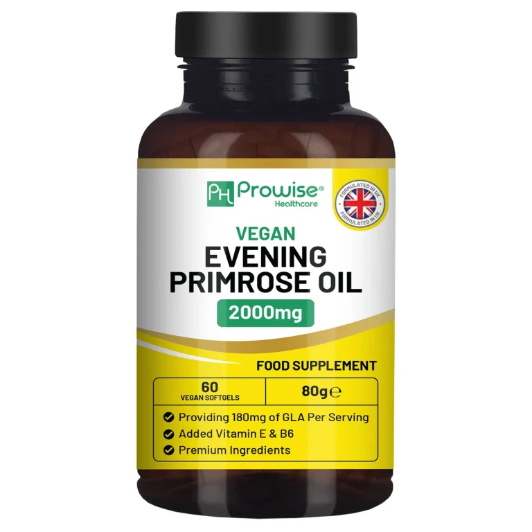 Vegan Evening Primrose Oil 2000mg with Vitamin E & B6 – 60 Vegan Softgels| Pure Cold Pressed I 180mg GLA per Capsule I Women's Health I Premium