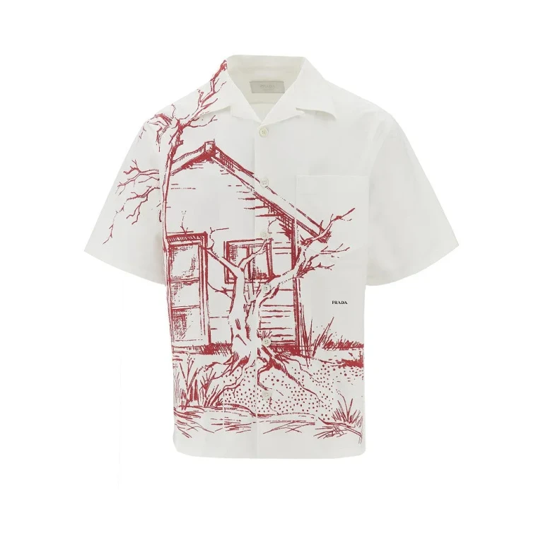 PRADA Printed cotton bowling shirt Man M