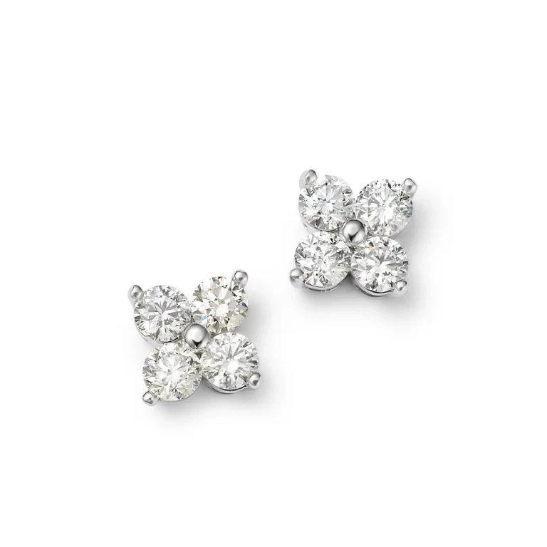 Diamond Clover Stud Earrings in 14K White Gold, 2.50 tcw