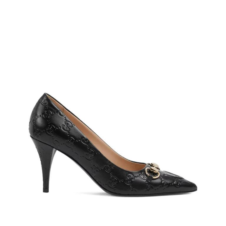 Sapatos de salto Gucci GG Horsebit com bico fino