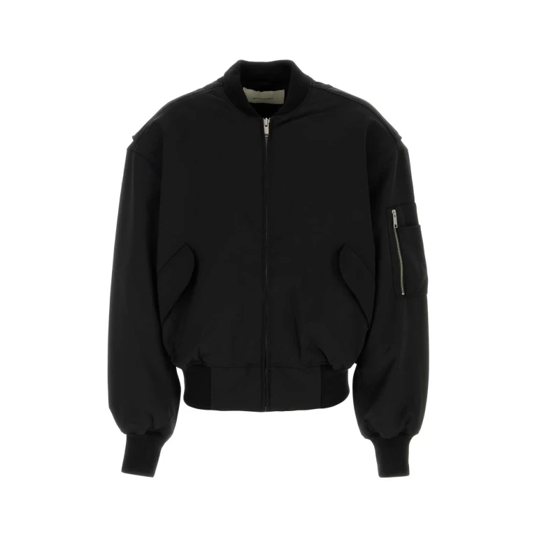 Entire Studios Black Stretch Polyester Blend Bomber Jacket