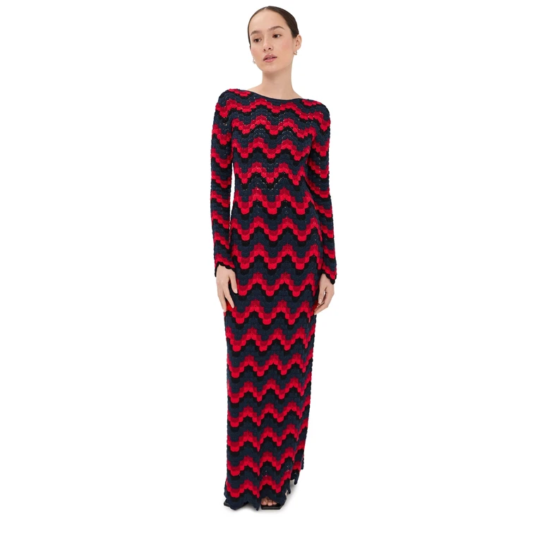 ESCVDO Ursula Crochet Maxi Dress Red/Navy M
