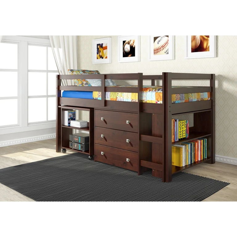 Kaycee Dark Cappuccino Twin Loft Bed with Student Desk