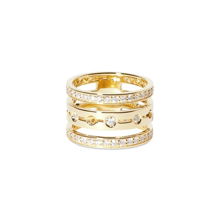 Dinh Van 18K Yellow Gold Pulse Diamond Three Row Stack Look Ring