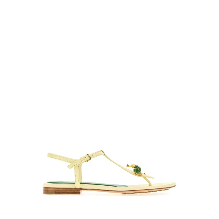 Bottega Veneta Pastel Yellow Leather Rana Flora Sandals