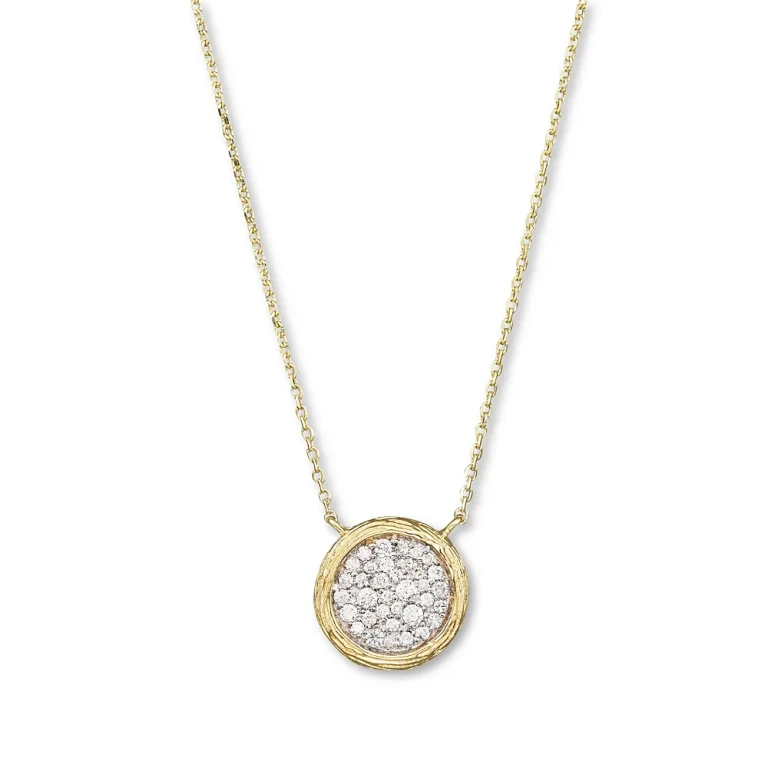 Pave Diamond Circle Pendant Necklace in 14K Yellow Gold, 0.35 tcw
