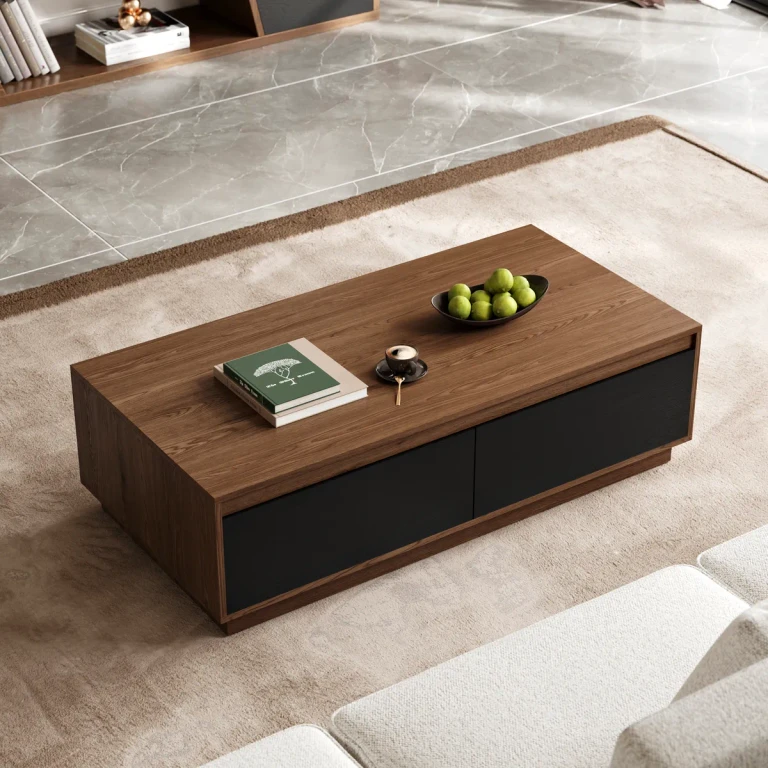 47" Mid Century Modern Walnut Coffee Table Rectangular Block Living Room Table with Storage