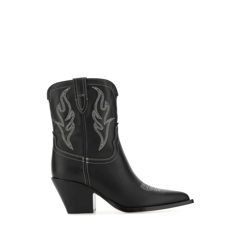 Sonora Black Leather Perla Ankle Boots Stivali - Women