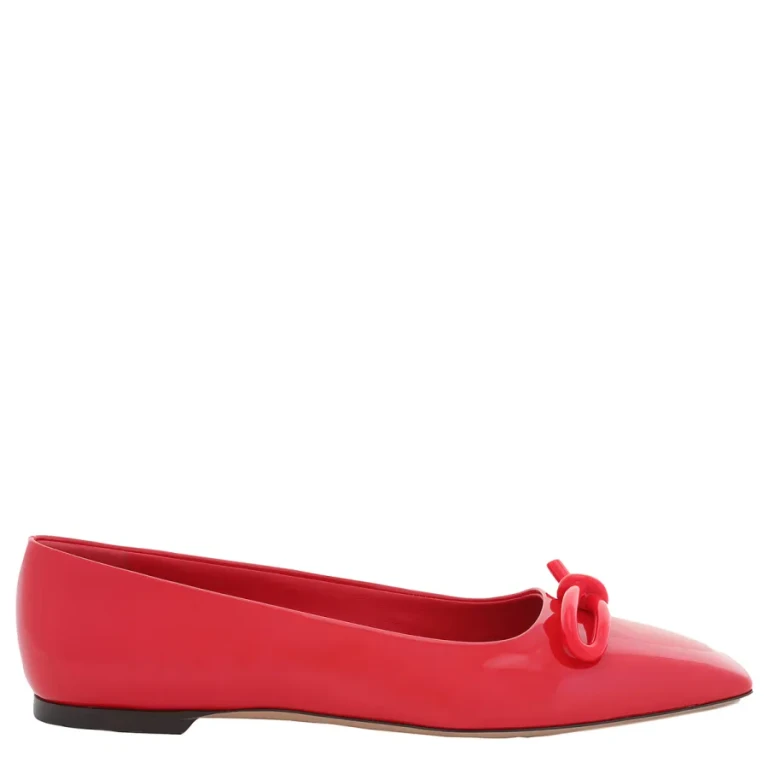Ferragamo Ladies Red Ballet Flat With Asymmetric Bow