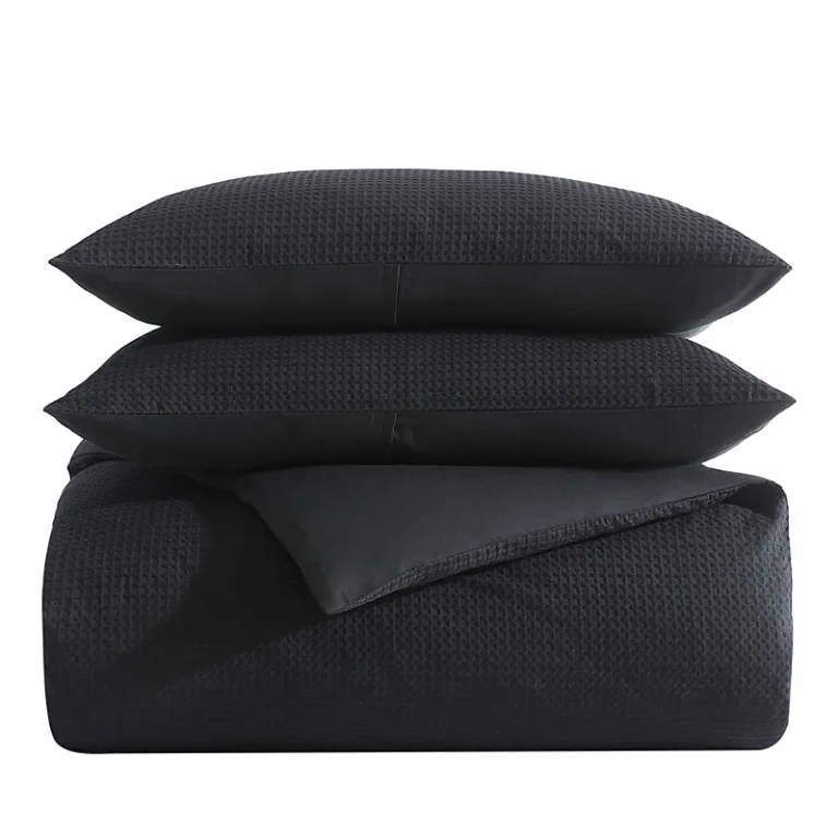 Vera Wang Waffle Pique Black Cotton Comforter Set, Queen