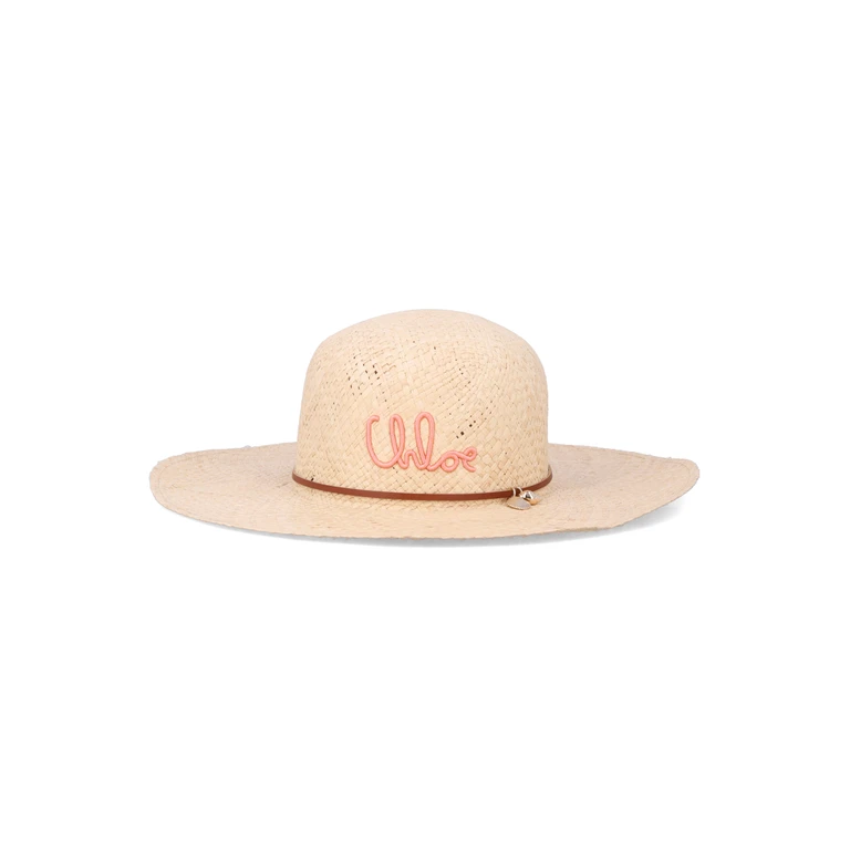 Chloé woven straw girls summer hat Beige Raffia Lining