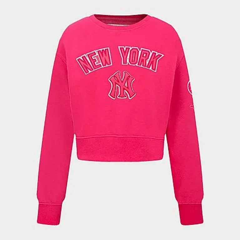 Pro Standard Girls' Big Kids New York Yankees MLB Cropped Fleece Crewneck Sweatshirt in Beetroot Purple Size: Small