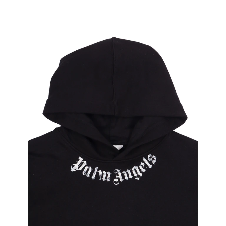 Palm Angels Neck Logo Brushed Reg Hoodie Boy Black Cotton Sweatshirt