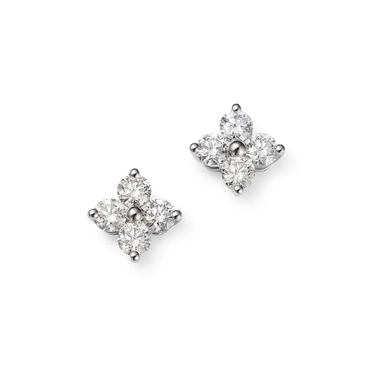 Diamond Clover Stud Earrings in 14K White Gold, 1.0 tcw