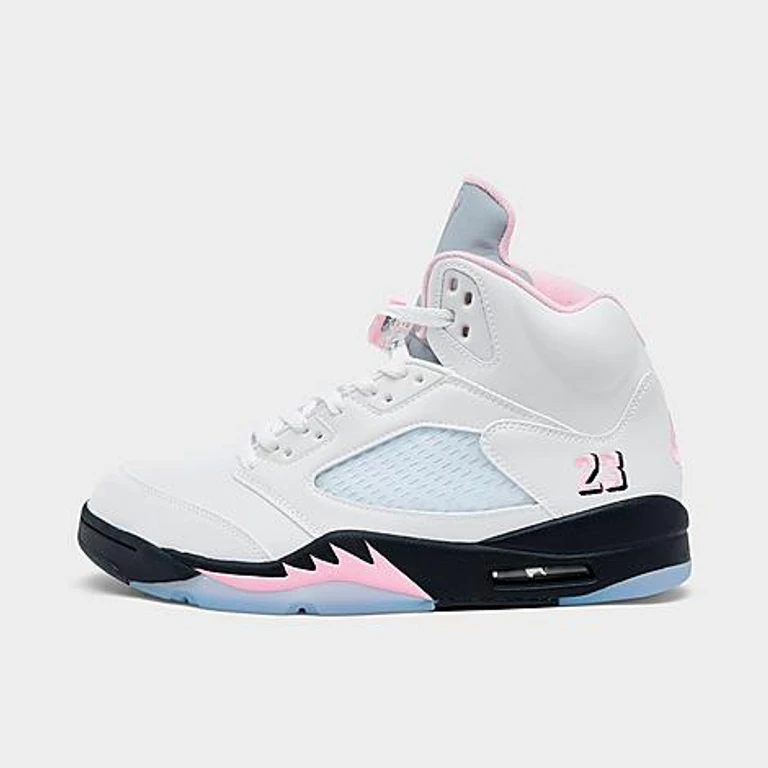 Jordan Men's Air Retro 5 Basketball Shoes in White/Medium Soft Pink/Black Size: 7.0