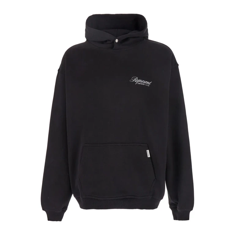 REPRESENT Black Hoodie With Front And Back Logo Print For Men