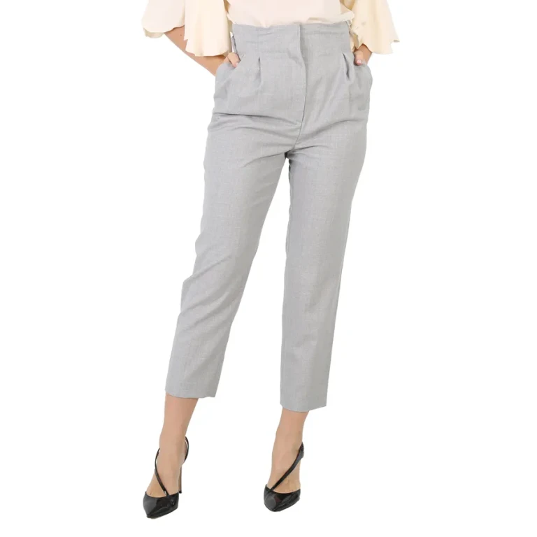 Burberry Ladies Heather Melange Cutout Detail Wool Tailored Trousers