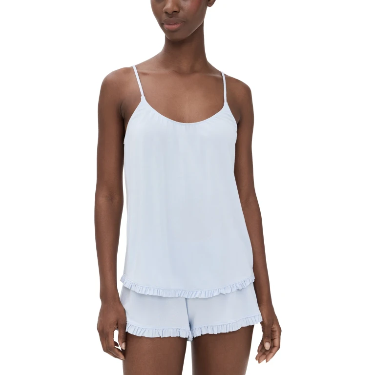 Eberjey Gisele TENCEL Modal Ruffle Cami & Shortie Short Set Black L