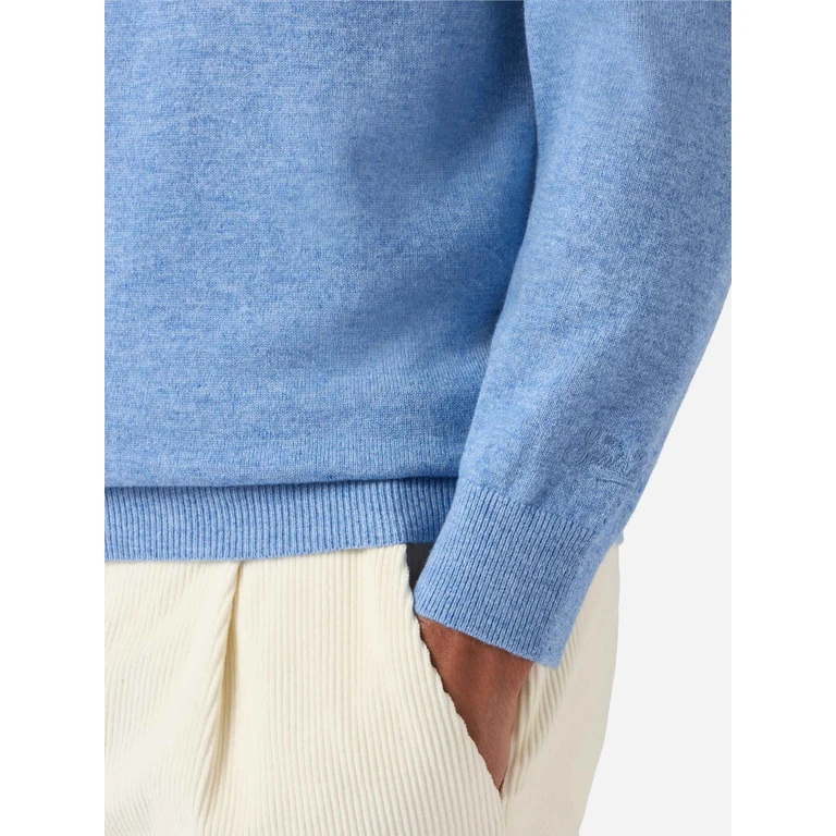 Mc2 Saint Barth Crewneck Sweater Heron Light With La Felicità È Nelle Piccole Cose Embroidery Sky - Men