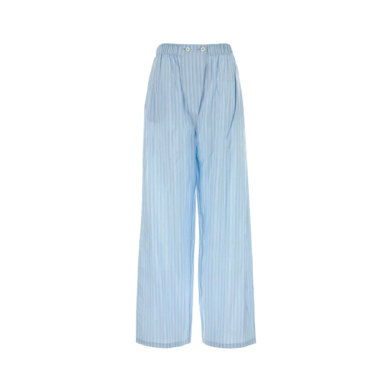 Prada Embroidered Silk Pyjama Pant Celeste Se-trochusniloticus Pantaloni - Women