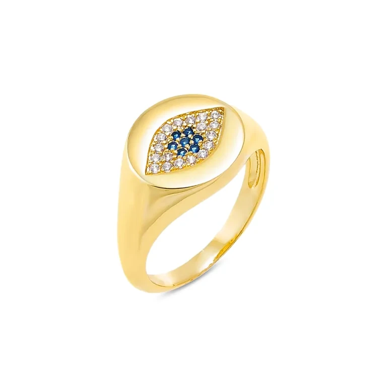 By Adina Eden Colored Pave Evil Eye Signet Pinky Ring