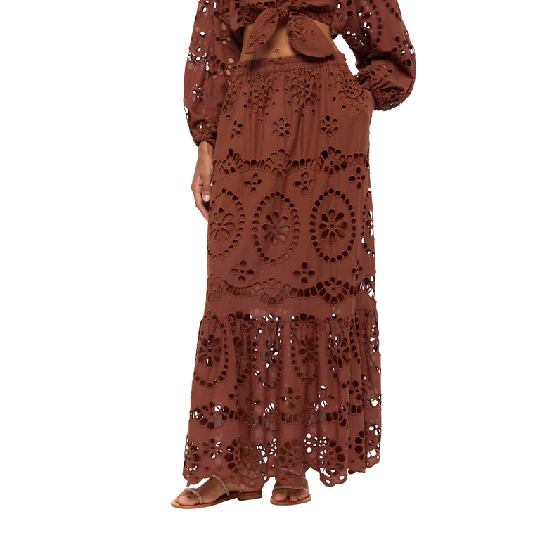 Mc2 Saint Barth Jenny Camel Brown Cotton Sangallo Skirt - Women