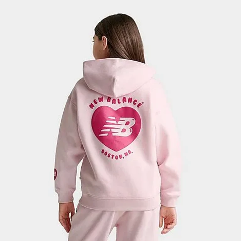 New Balance Girls' Big Kids Heart Bubble Pullover Hoodie in Rose Sugar Size: Small