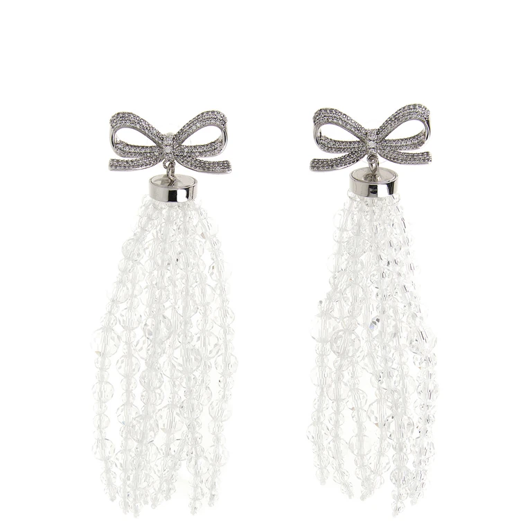 Self-Portrait Bow Beaded Waterfall earrings Silver Copper Jewelry - Women