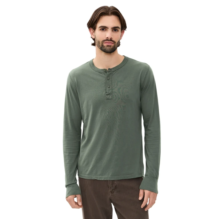 Save Khaki Long Sleeve Supima Jersey Henley Basil M