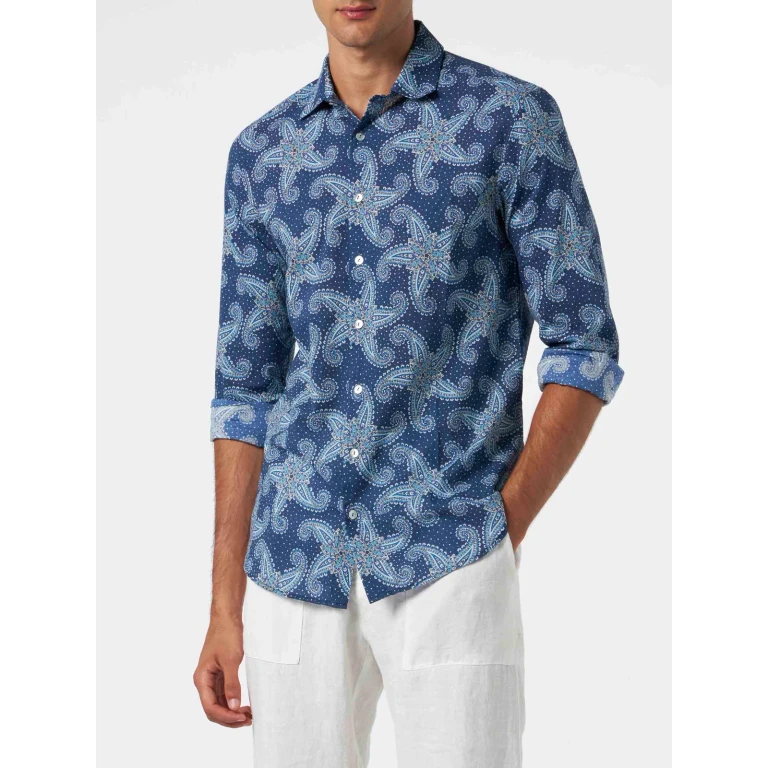 MC2 Saint Barth Sikelia Blue Paisley Muslin Cotton Shirt