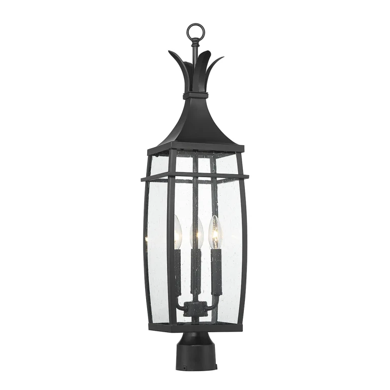 Matte Black Three Light Outdoor Post Lantern from the Montpelier Collection