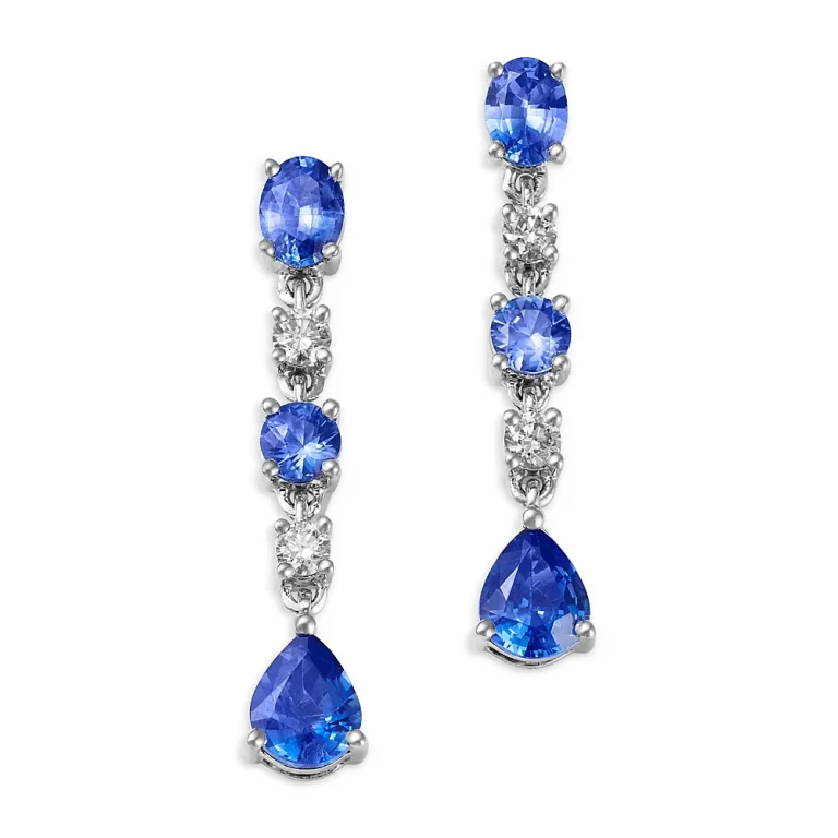 Sapphire & Diamond Linear Drop Earrings in 14K White Gold