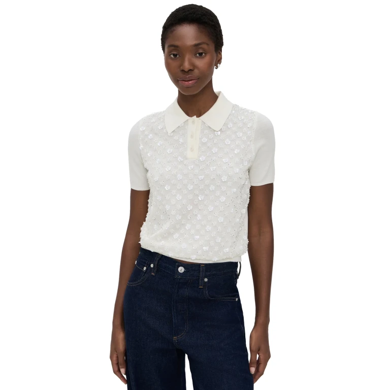 Tanya Taylor Camilla Knit Top Cream XL