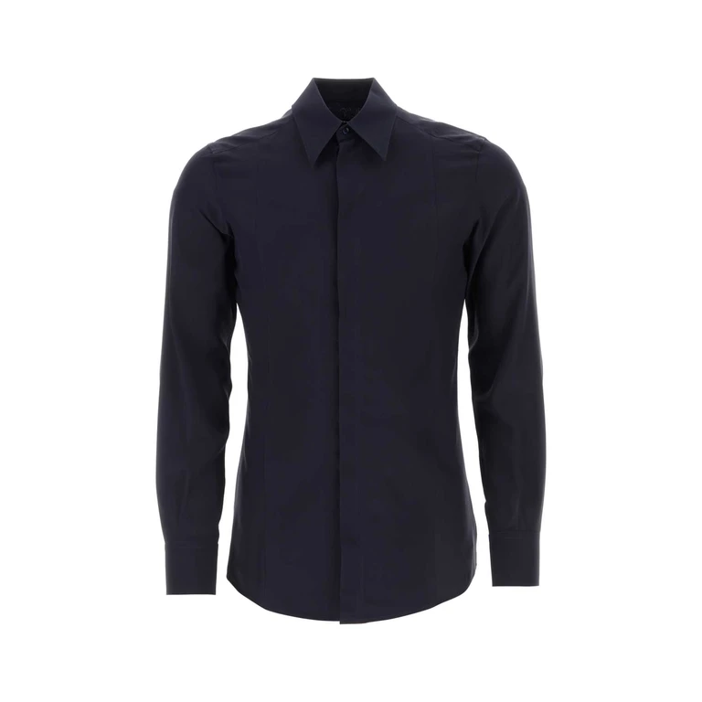 Dolce & Gabbana Midnight Blue Crepe Shirt Bluscurissimo5 Exterior: Silk Camicie - Men