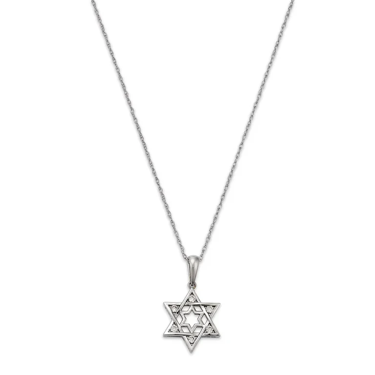 Diamond Star of David Pendant Necklace in 14K White Gold, 18