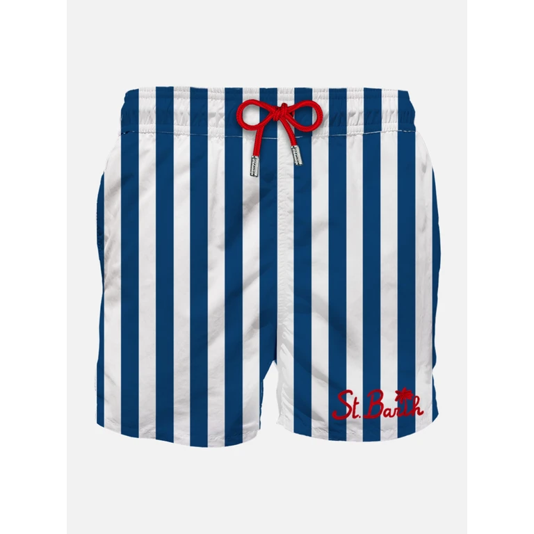 Mc2 Saint Barth Man Classic Swim Shorts With White And Blue Stripes Swimshort - Men